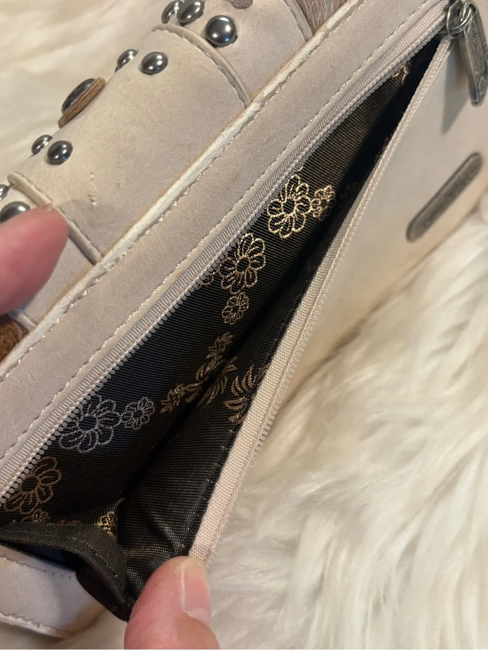 Trinity Ranch Hair On Western Wallet Wristlet Studded Fur Preloved